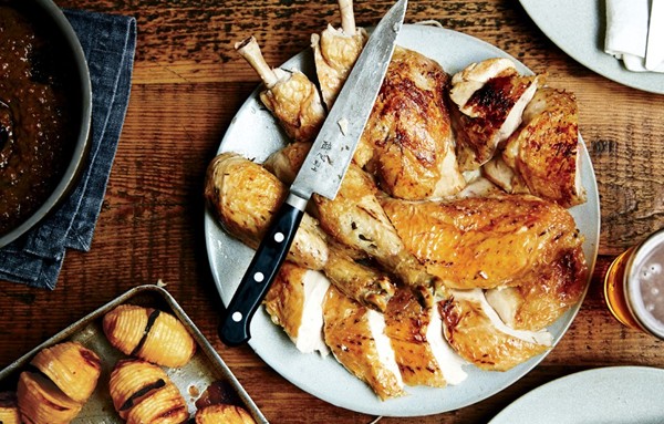 Thyme-and-garlic roast chickens