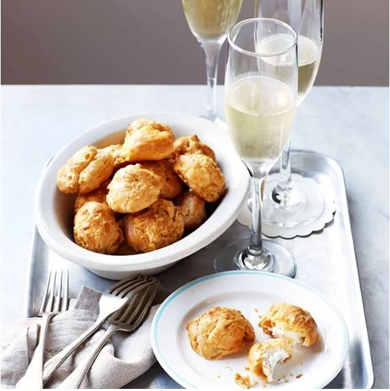 Thyme and Gruyère gougères with whipped goat's curd