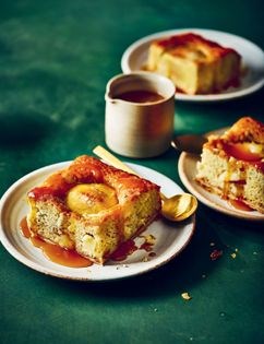 Thyme apple tart cake with rum butterscotch sauce