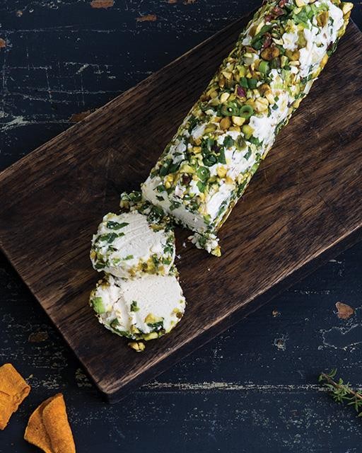 Thyme, pistachio, & pine nut goats cheeze log