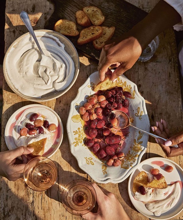 Thyme-roasted grapes with whipped ricotta
