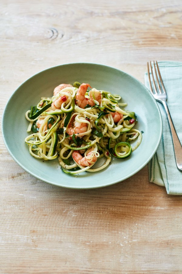 Tiger prawn and coriander courgetti