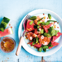 Tiger prawn, watermelon and herb salad 