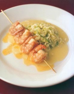 Tiger prawns with a leek and mozzarella risotto