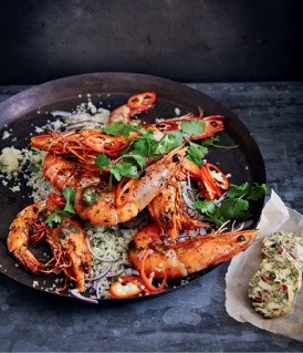 Tiger prawns with chermoula butter