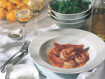 Tiger prawns with sautéed capsicums
