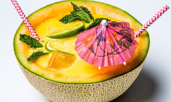 Tiki cantaloupe-coconut cocktail