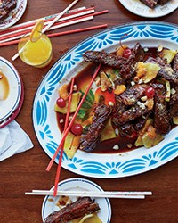 Tiki ribs with pineapple pickles