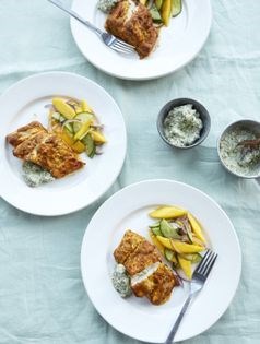 Tikka baked cod with coconut relish