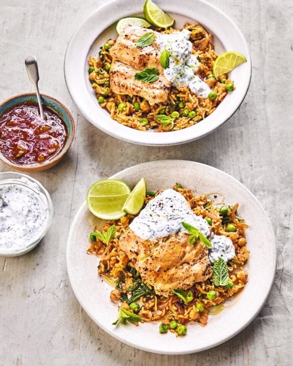 Tikka cod with caramelised onion