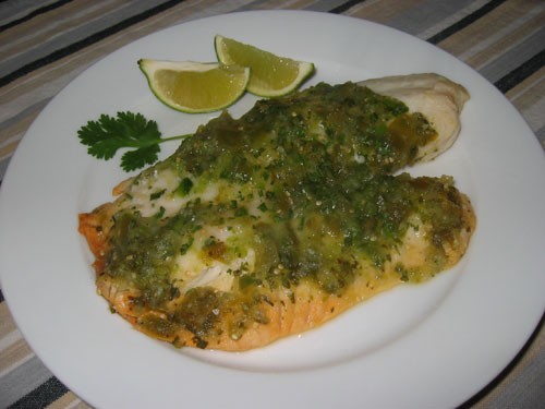 Tilapia baked in salsa verde