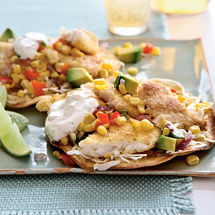 Tilapia tostadas with roasted corn relish