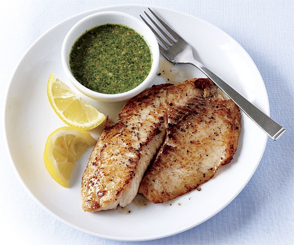 Tilapia with cilantro-walnut pesto