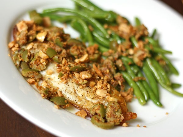 Tilapia with toasted almonds and green olives