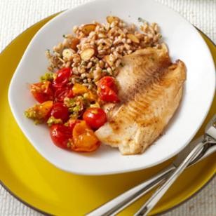 Tilapia with tomato-olive sauce