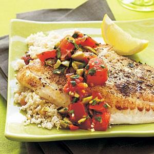 Tilapia with warm olive salsa