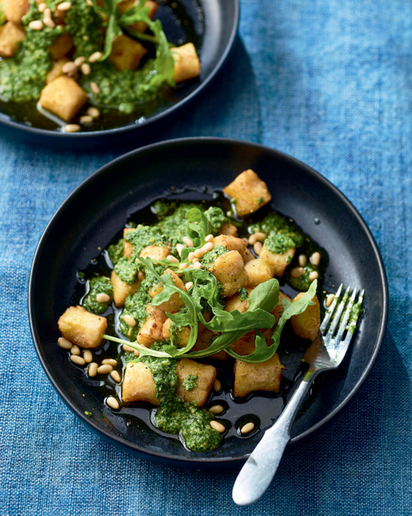 Tinned potato gnocchi with rocket pesto