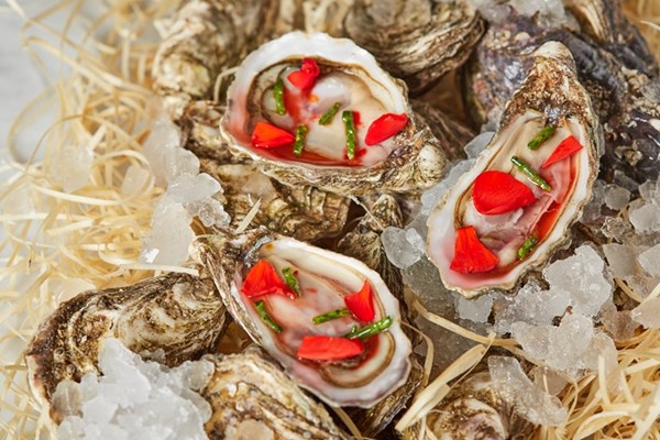  Tipsy Morecambe oysters with begonias