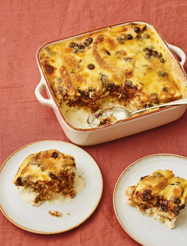 Tiramisu bread + butter pudding with Baileys cream