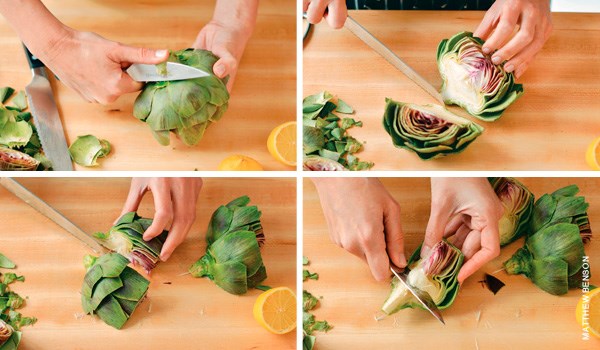 To halve or quarter large or medium artichokes