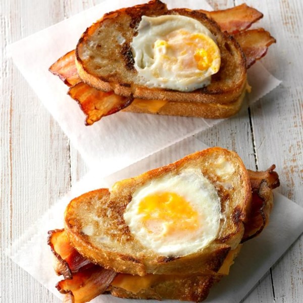 Toad in the hole bacon & cheese sandwich