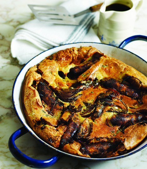 Toad-in-the-hole with red onions and quick gravy