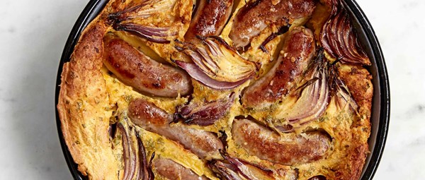 Toad in the hole with roast red onions