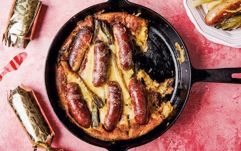 Toad-in-the- hole with leeks and cheese