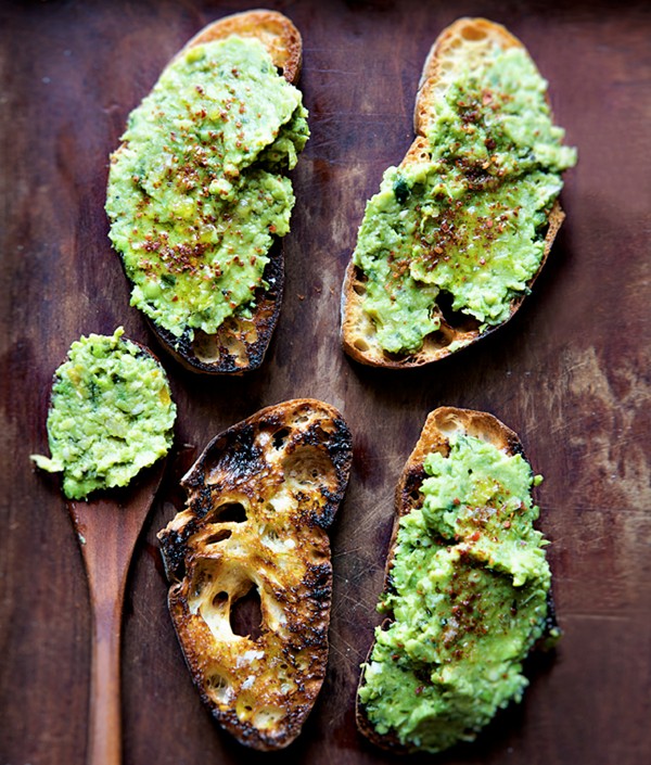 Toast with lemony pea mash