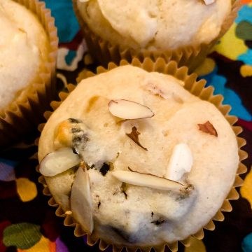 Toasted almond & dried cherry muffins