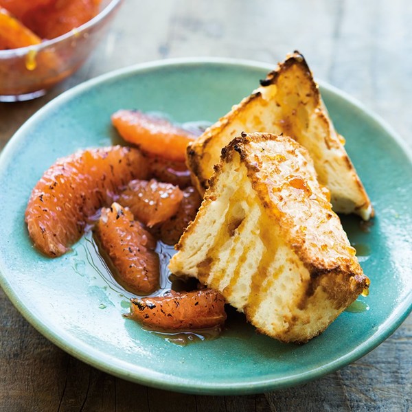 Toasted angel food cake with caramelized grapefruit