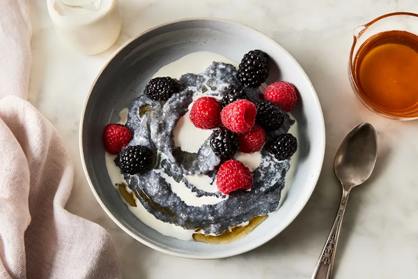 Toasted blue cornmeal with mixed berries & agave