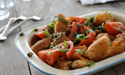 Toasted bread salad with basil and tomatoes