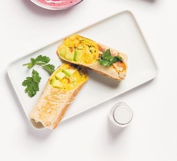 Toasted breakfast burrito w scrambled egg + avocado