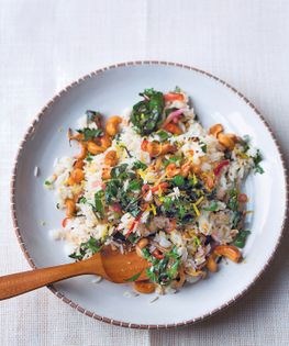 Toasted cashew nut fried rice with silverbeet