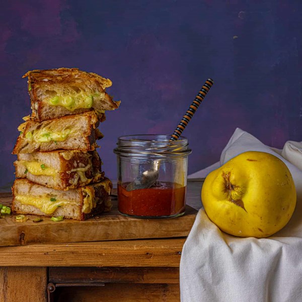 Toasted cheese sandwich with quince jelly
