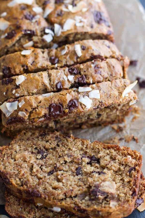 Toasted coconut and chocolate chunk roasted banana bread
