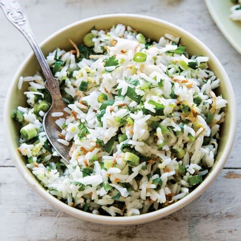 Toasted coconut-green onion jasmine rice