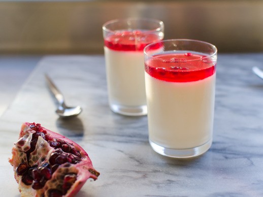 Toasted coconut panna cotta with hibiscus and pomegranate