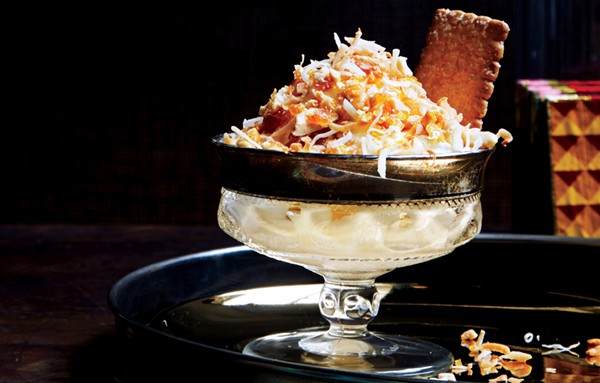 Toasted coconut sundaes with candied peanuts