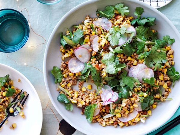 Toasted corn & spelt with miso dressing
