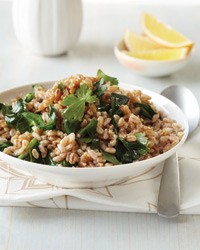 Toasted farro with greens and tahini