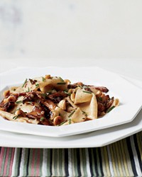 Toasted fazzoletti with chanterelles and hazelnuts
