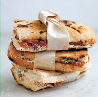 Toasted goat's curd and charred tomato panini