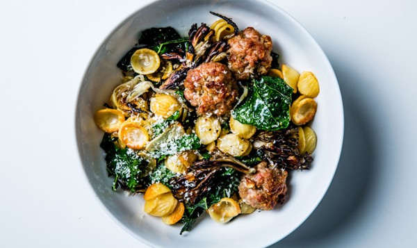 Toasted orecchiette with veal meatballs