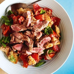 Toasted panzanella salad with lamb
