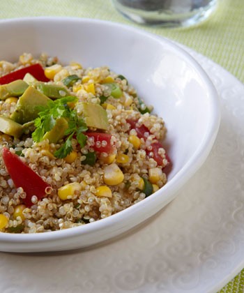 Toasted quinoa, corn and avocado salad