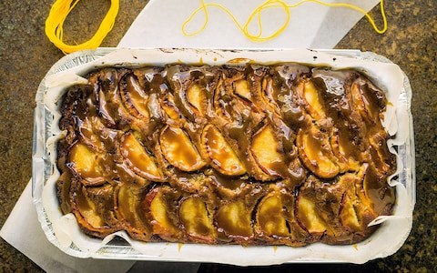 Toffee apple cake with caramel drizzle