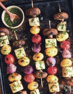 Tofu & vegetable brochettes with chimichurri