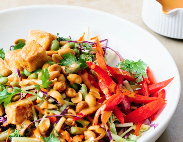 Tofu and broccoli salad with peanut butter dressing 